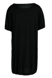 Black Fashion Casual Solid Basic O Neck Short Sleeve Dress