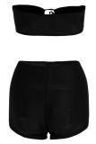 Black Fashion Sexy Solid Bandage Hollowed Out Backless Strapless Sleeveless Two Pieces