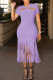 Purple Sexy Casual Solid Tassel Hollowed Out Backless V Neck Short Sleeve Dress