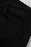 Black Street Solid Ripped Make Old Split Joint High Waist Regular Denim Jeans