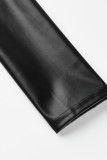 Black Fashion Sexy Solid Patchwork Slit Half A Turtleneck Long Sleeve Dresses