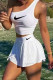 White Fashion Sportswear Print Patchwork One Shoulder Sleeveless Two Pieces