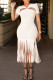 White Sexy Casual Solid Tassel Hollowed Out Backless V Neck Short Sleeve Dress