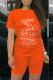 Orange Fashion Casual Print Basic O Neck Short Sleeve Two Pieces
