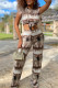 Brown Fashion Casual Tie Dye Bandage O Neck Short Sleeve Two Pieces