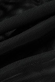 Black Fashion Sexy Patchwork See-through Skinny High Waist Pencil Trousers
