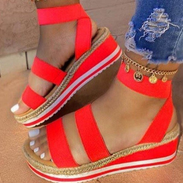 Red Fashion Casual Patchwork Round Sandals