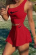 Red Fashion Sportswear Print Patchwork One Shoulder Sleeveless Two Pieces