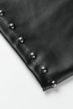 Black Fashion Sexy Solid Patchwork Slit Half A Turtleneck Long Sleeve Dresses