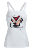 White Red Sexy Casual Print Vests O Neck Tops