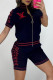 Red Fashion Casual Print Patchwork Short Sleeve Two Pieces