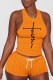 Orange Sexy Sportswear Print Patchwork O Neck Sleeveless Two Pieces