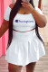 White Fashion Casual Print Letter Off the Shoulder Short Sleeve Two Pieces