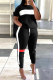Black Casual Print Patchwork O Neck Short Sleeve Two Pieces