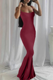 Green Fashion Sexy Solid Backless Spaghetti Strap Long Dress