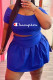 Blue Fashion Casual Print Letter Off the Shoulder Short Sleeve Two Pieces