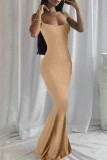 Green Fashion Sexy Solid Backless Spaghetti Strap Long Dress