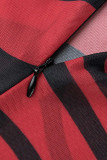 Red Fashion Sexy Print See-through O Neck Skinny Jumpsuits