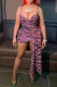 Rose Red Fashion Sexy Print Bandage Backless Spaghetti Strap Sleeveless Dress