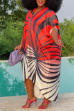 Red Casual Bohemian Vintage Vacation Color Lump Geometric Printing V Neck Printed Dress Dresses