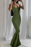 Green Fashion Sexy Solid Backless Spaghetti Strap Long Dress