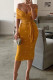 Yellow Fashion Sexy Bandage Beading Fold Off the Shoulder Short Sleeve Dress
