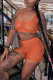 Tangerine Sexy Solid Patchwork See-through U Neck Sleeveless Two Pieces
