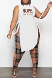 Green Fashion Casual Print Hollowed Out Slit O Neck Sleeveless Two Pieces