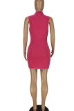 Rose Red Sexy Solid Patchwork O Neck Pencil Skirt Dresses