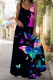 Deep Blue Casual Sweet Print Patchwork U Neck Straight Dresses