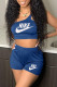 Blue Fashion Sexy Print Letter One Shoulder Sleeveless Two Pieces