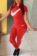 Red Fashion Casual Print Letter O Neck Short Sleeve Two Pieces