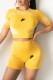 Yellow Fashion Sportswear Print Patchwork O Neck Short Sleeve Two Pieces