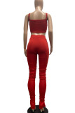 Red Sexy Solid Patchwork Slit Spaghetti Strap Sleeveless Two Pieces