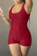 Red Casual Sportswear Solid Backless U Neck Skinny Romper
