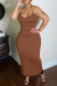 Brown Fashion Sexy Solid Backless Spaghetti Strap Long Dress