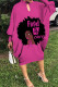 Rose Red Fashion Casual Print Hollowed Out O Neck Long Sleeve Dresses