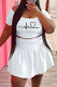 White Fashion Casual Print Basic O Neck Short Sleeve Two Pieces