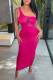 Rose Red Sexy Solid Hollowed Out Patchwork Oblique Collar Dresses
