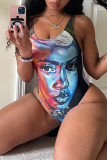 Multicolor Fashion Sexy Print Backless sleeveless Swimwears (Without Paddings)