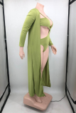Pink Vacation Solid Patchwork Swimwears