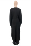 Black Fashion Casual Solid Hollowed Out O Neck Irregular Dress