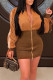 Khaki Casual Solid Patchwork Zipper Dresses