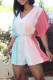 Multicolor Fashion Casual Striped Knotted V Neck Regular Romper