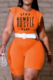Orange Casual Print Patchwork O Neck Skinny Rompers without Belt