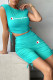 Light Blue Fashion Sportswear Print Letter O Neck Sleeveless Two Pieces