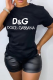 Black Casual Sportswear Print Patchwork Letter O Neck T-Shirts