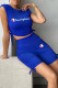 Deep Blue Fashion Sportswear Print Letter O Neck Sleeveless Two Pieces