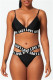 Black Fashion Sexy Letter Print Hollowed Out Patchwork Backless Swimwears (With Paddings)