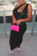 Black Sexy Solid Mesh One Shoulder Pencil Skirt Dresses